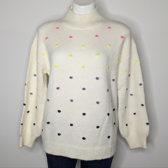 NWT LOFT white colorful polkadot mock neck sweater LP - Picture 1 of 8